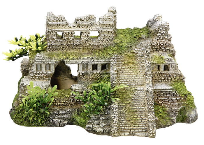 Aqua Ornamenten "MAYA RUIN" met planten L21,5 x B14,5 x H11,5 cm 