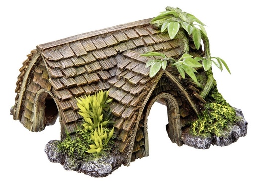 [NB28276] Aqua Ornamenten "COTTAGE" met planten L15 x B14 x H8 cm 