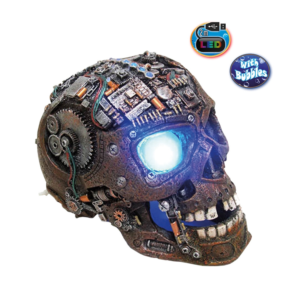 Aqua-ornamenten "CYBORG SKULL" met LED