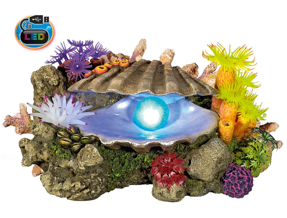 Aqua-ornamenten "CLAM" met planten met LED
