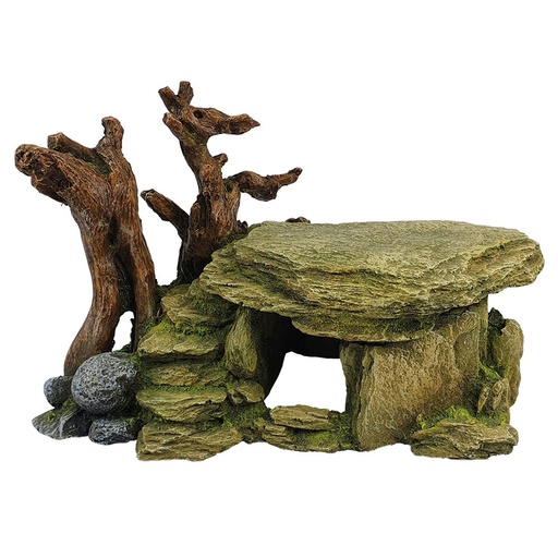 [NB28723] Aqua Ornamenten "ROTSCAVE MET HOUT"