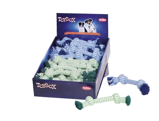[NB50542] Touw speelgoed display 36 stuks; 50g; 2 knopen diverse kleuren 