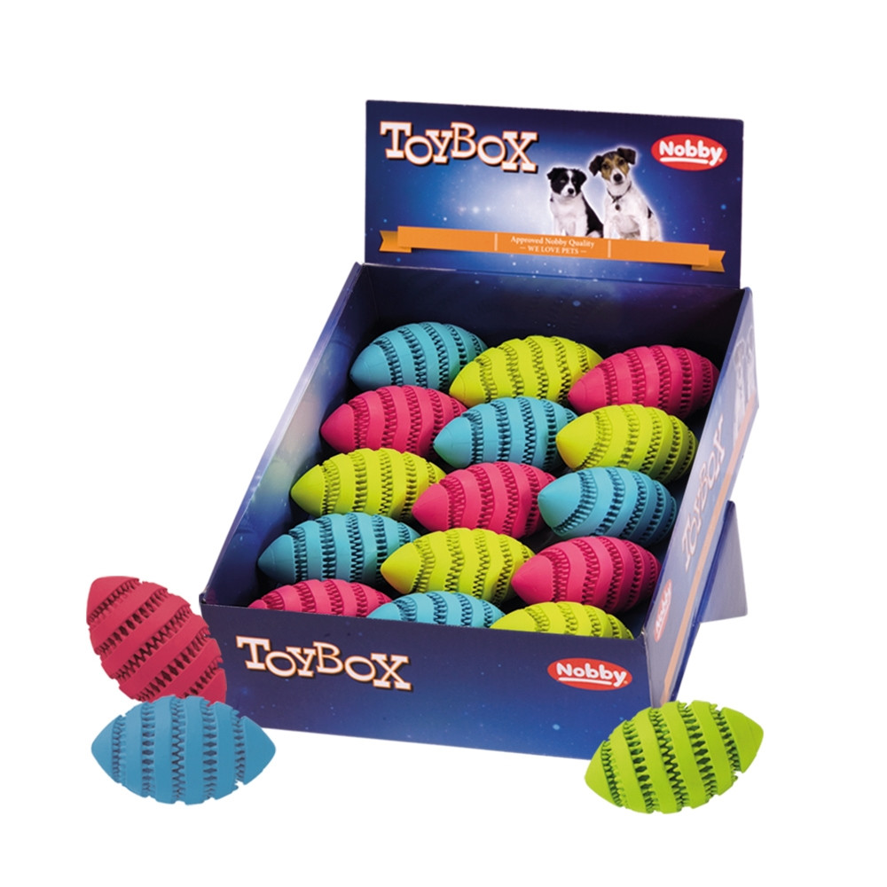 Rubberrugby display 15 st, 11,0 cm Mix kleuren