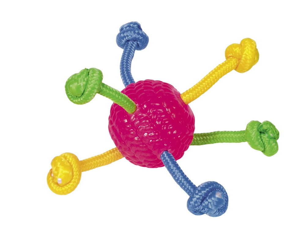 TPR bal met touwspeeltje  8 cm 