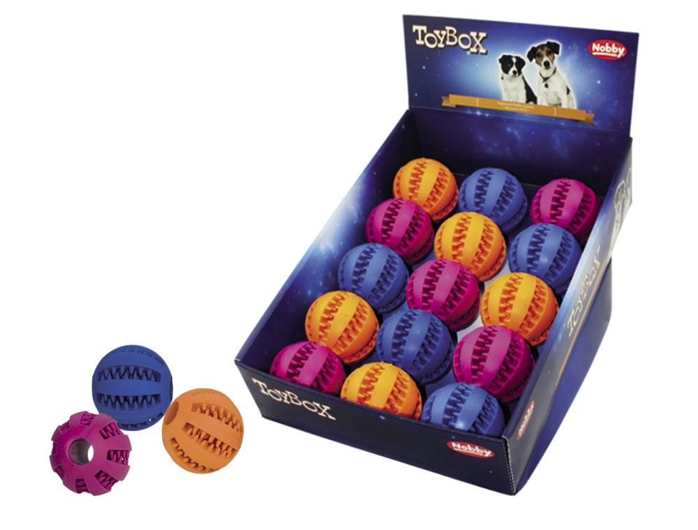 Rubberen tandheelkundige bal 7,5 cm; display 15 st. Mix kleuren