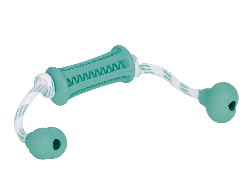 Rubberen stok met touw "DENTAL LINE" 37 x 9 cm tweekleurig