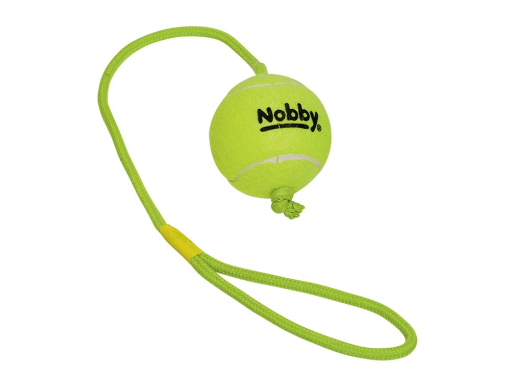 Tennisbal met werptouw L 7,5 cm; rope 70 cm 