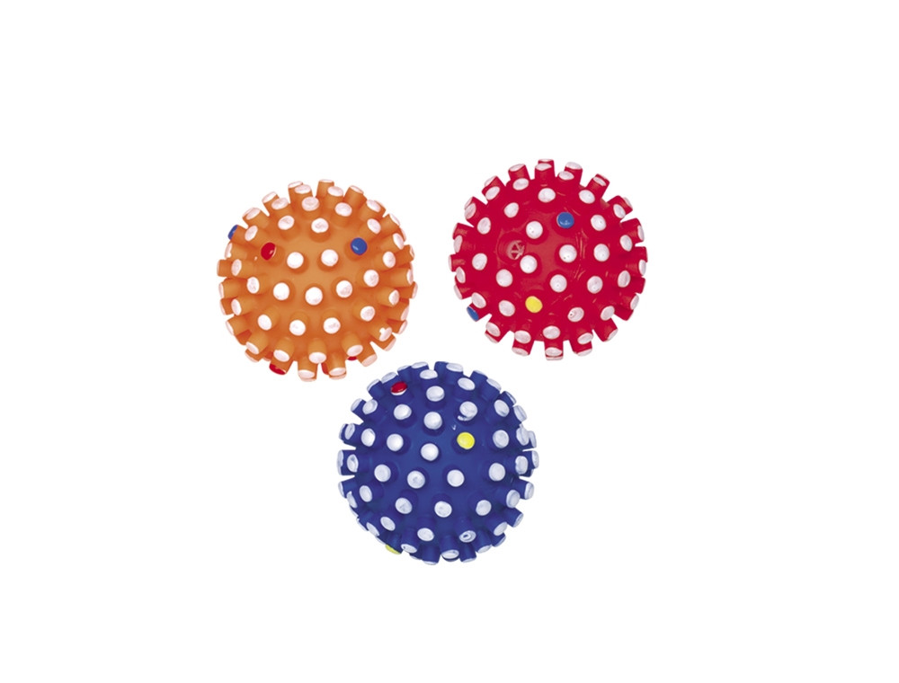 Vinylbal "CLASSIC" met pieper en noppen  6 cm Mix kleuren