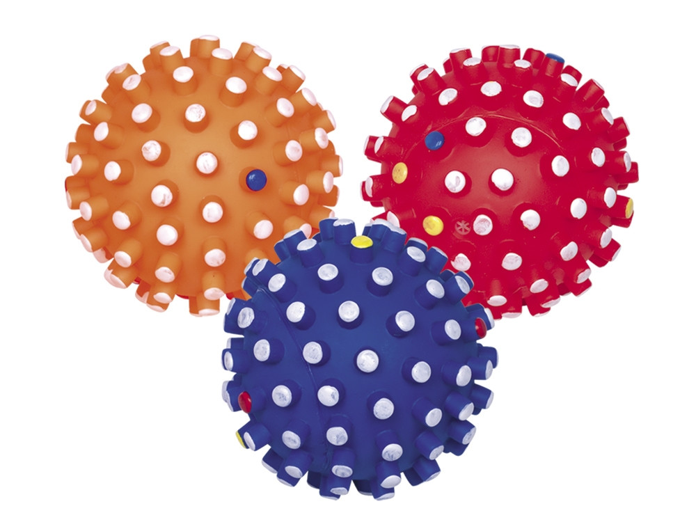 Vinylbal "CLASSIC" met pieper en noppen  14 cm Mix kleuren