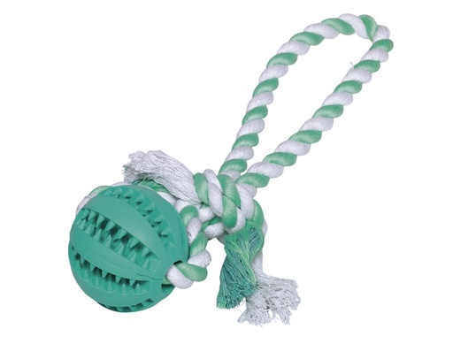 [NB61218] Rubberen bal met touw "DENTAL LINE" ball:  7 cm; ball with toy: 30 cm 