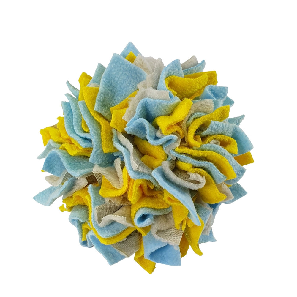 Snuffelbal "KLEUR"   10 cm geel-licht blauw