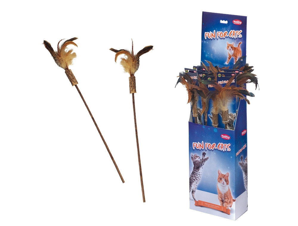 Matatabiblad met veer Display 18 st, stok: 42 cm, approx. 10 cm 