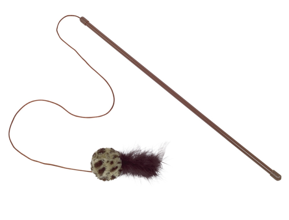 Staaf met rammelaarbal met veren hengel 45 cm; ball 6 cm 