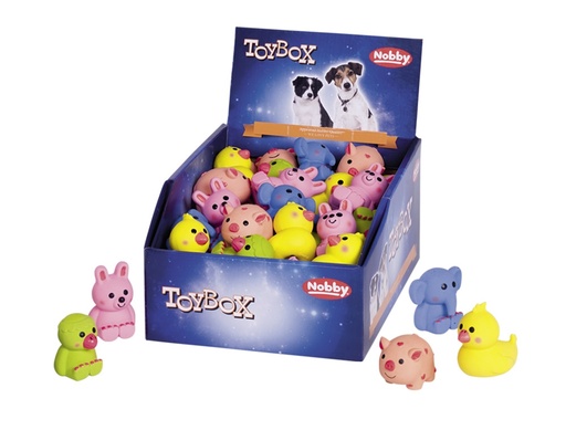 [NB66990] Mini latex dieren display 50 st, 5,5 + 6,5 cm Mix kleuren 