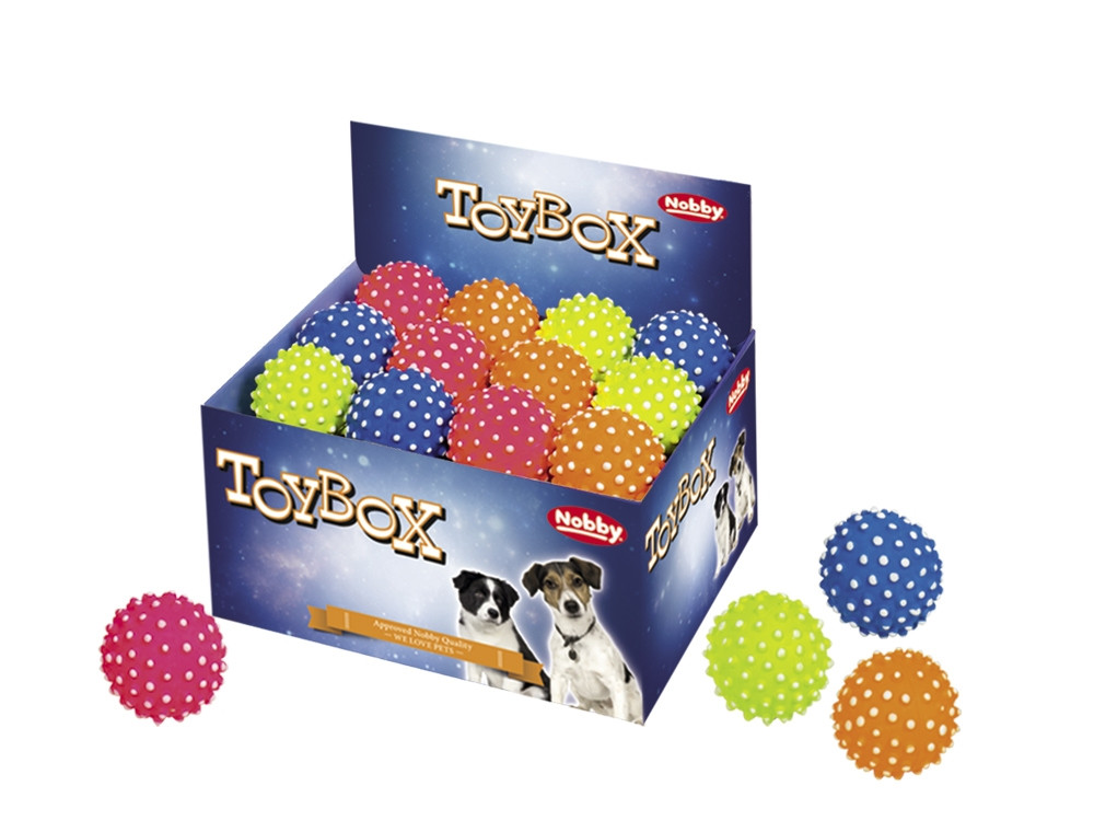 Schuimrubberen ballen met pinnen 7,2 cm; display 24 st. Mix kleuren