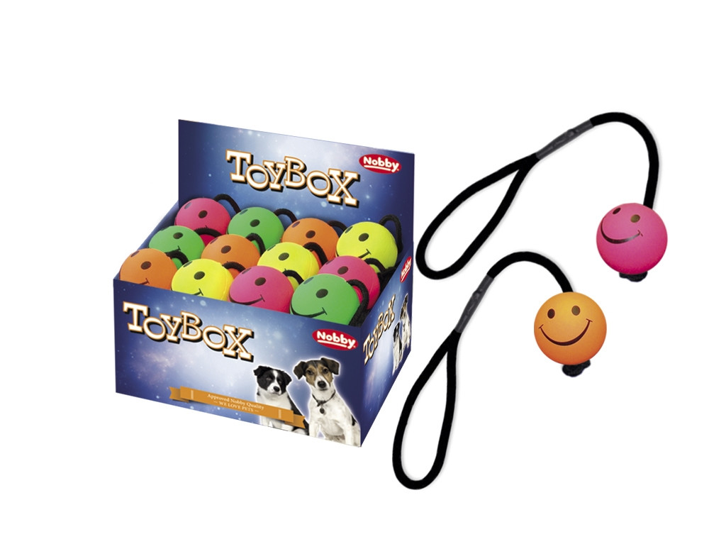 Schuimrubberen smileybal met touw