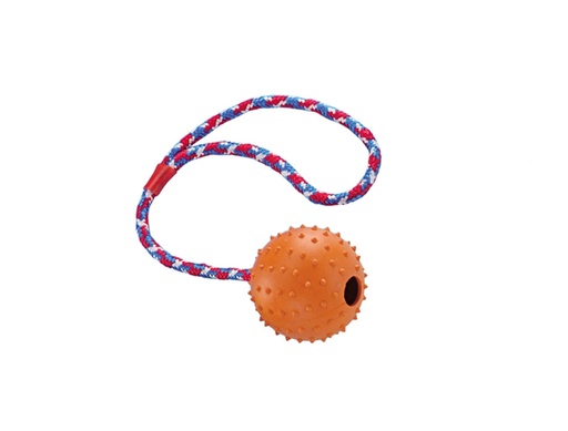 [NB69009] Rubberen bal met noppen, bel en touw 7 cm Mix kleuren