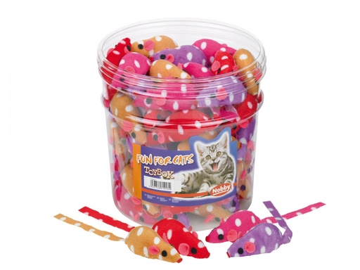 [NB71913] Speelgoedkist kat Tube 72 st., 7 cm fabric mouse, dotted