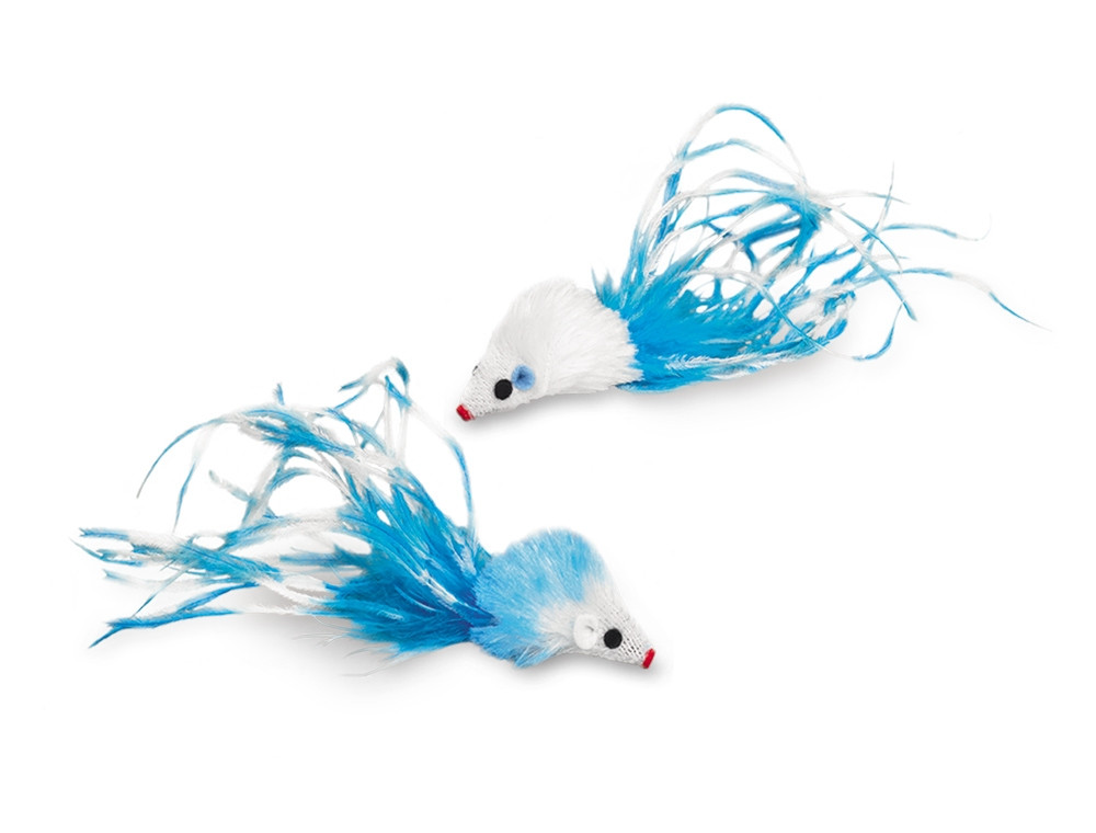 Pluche muis met veer, met kattenkruid 2 st, 5 cm 