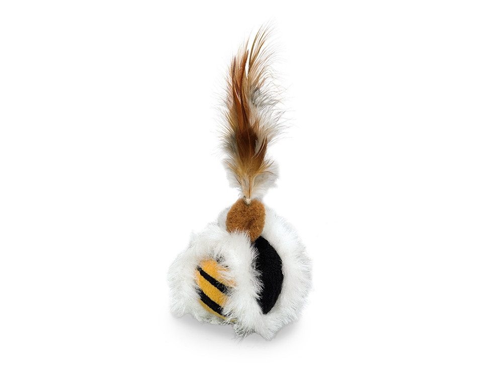 Pluche bal met veer, met kattenkruid 5 cm 