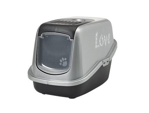 [NB72369] Kattentoilet Nestor Impression "LOVE" 56 x 39 x 38,5 cm zwart-silver