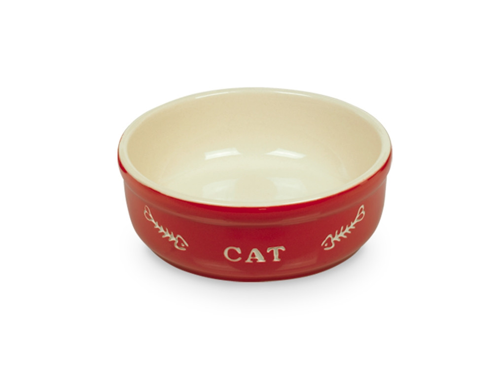Kat keramische schaal "CAT" 13,5 X 5 cm; 250 ml rood / beige
