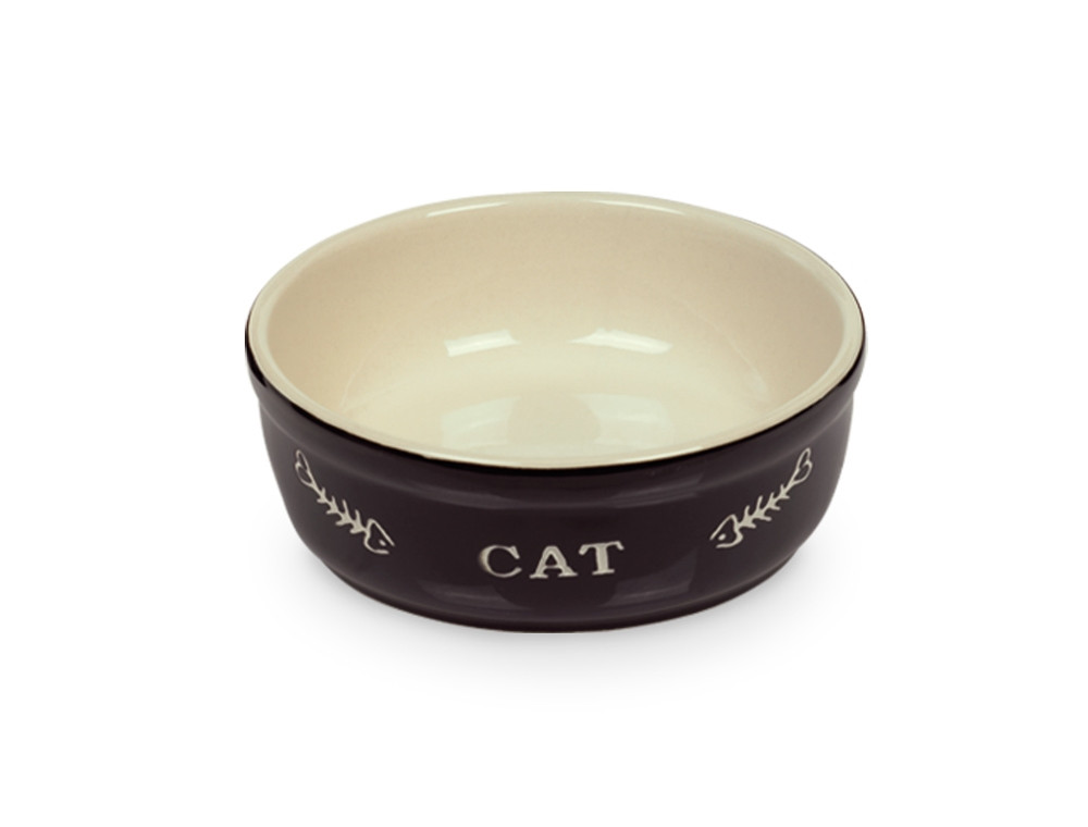 Kat keramische schaal "CAT" 13,5 X 5 cm; 250 ml zwart / beige