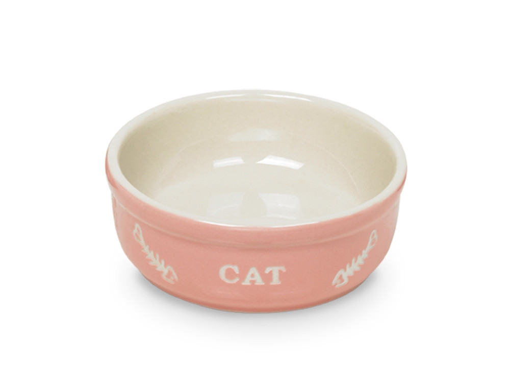 Kat keramische schaal "CAT" 13,5 X 5 cm; 250 ml roze/ beige