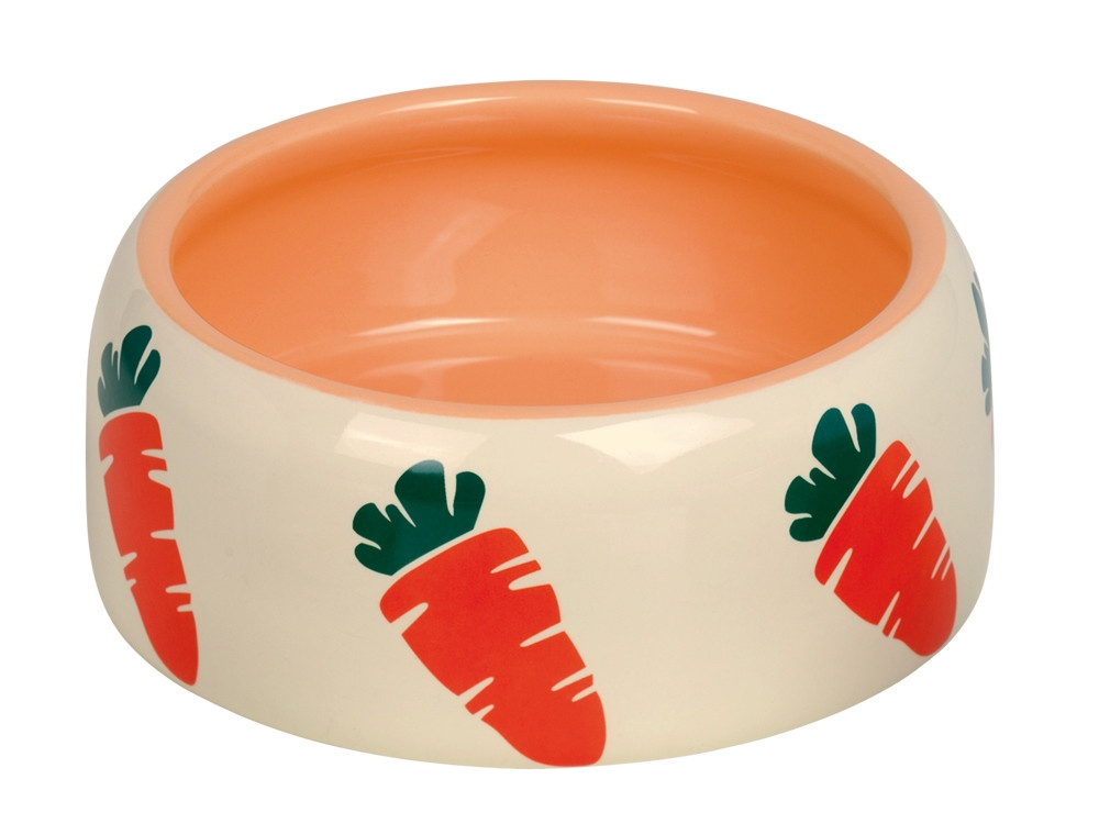 Keramische voerbak "WORTEL"  14,5 cm; 500 ml beige/oranje