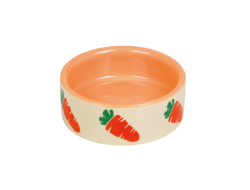 Knaagdier keramiek schaaltje "WORTEL" 7,5 x 2,5 cm; 55 ml beige/oranje
