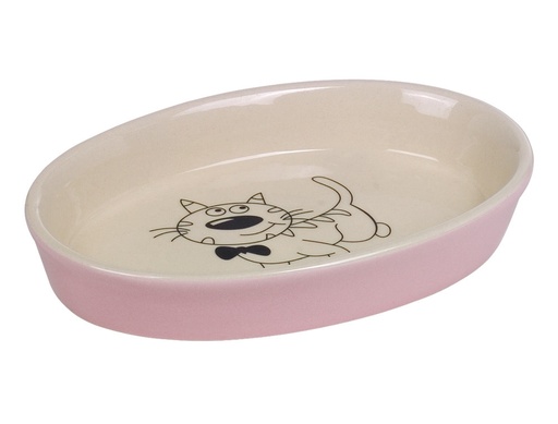 [NB73636] Kat keramiek schaaltje ovaal 17 X 11 X 2,5 cm; 120 ml roze/beige