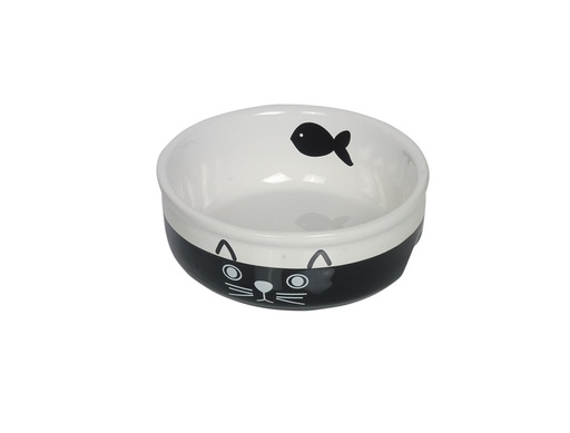 [NB73692] Kat keramische schaal "FACE" 13,5 X 5 cm; 250 ml zwart/wit
