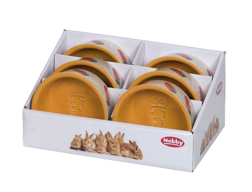 [NB73711] Knaagdier keramiek schaaltje "WORTEL" display 6 pcs; 10,0 x 4,0 cm; 180 ml beige/oranje
