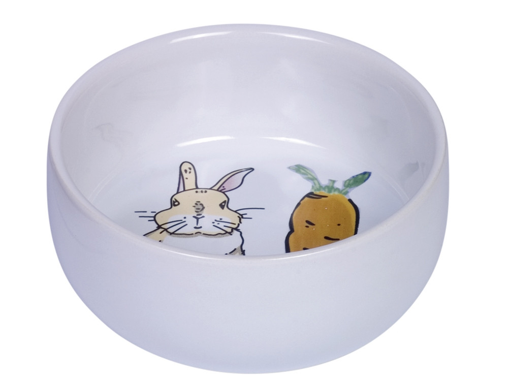 Knaagdier Keramieken schaal "Wortel Plus"  11cm x 4,5 cm; 300 ml wit