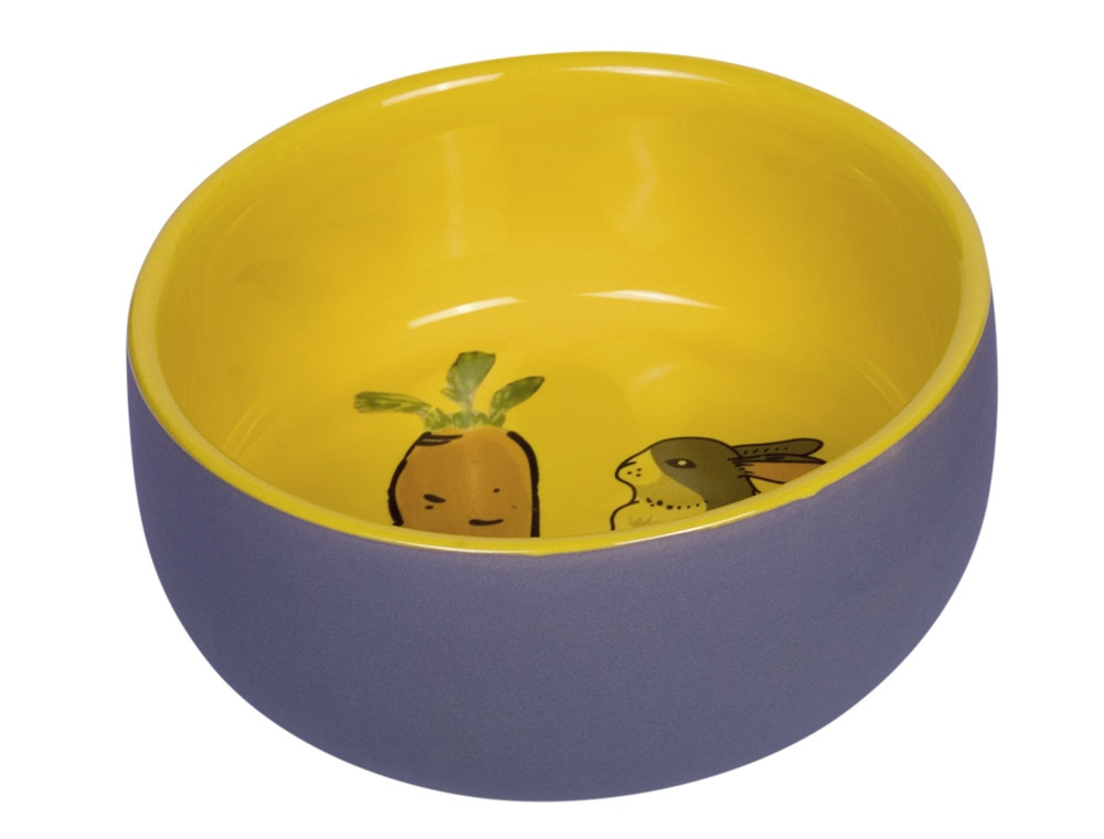 Knaagdier Keramieken schaal "Wortel Plus"  11cm x 4,5 cm; 300 ml grijs/geel