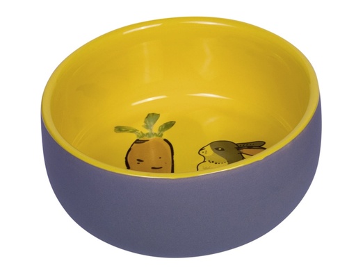 [NB73754] Knaagdier Keramieken schaal "Wortel Plus"  11cm x 4,5 cm; 300 ml grijs/geel