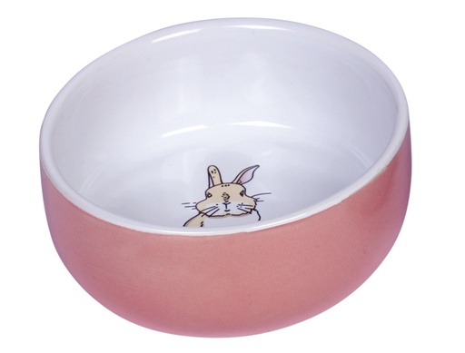 [NB73766] Knaagdier keramiek schaaltje "Konijn"  11cm x 4,5 cm; 300 ml salmon/wit