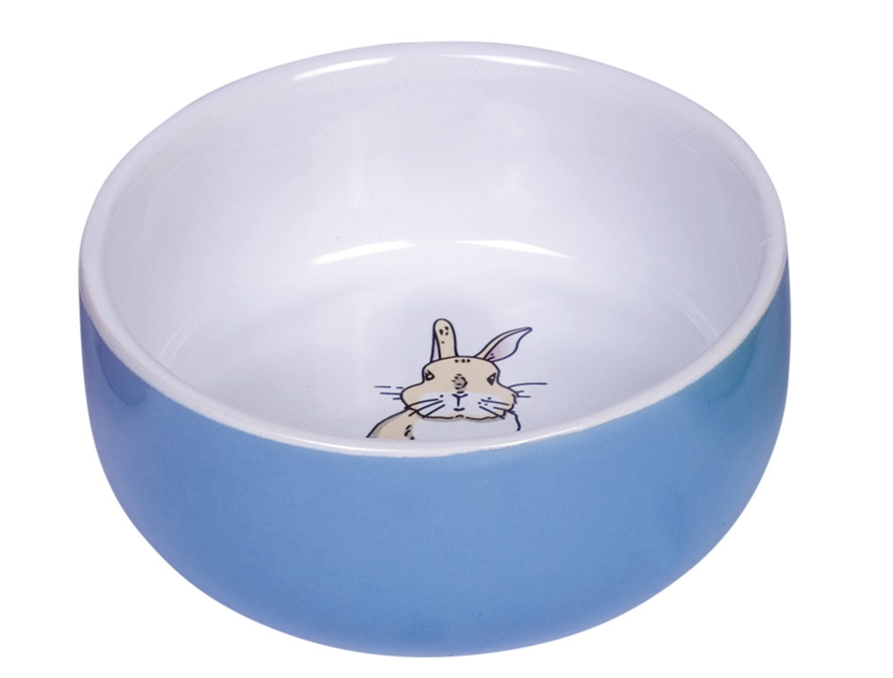 Knaagdier keramiek schaaltje "Konijn"  11cm x 4,5 cm; 300 ml blauw/wit