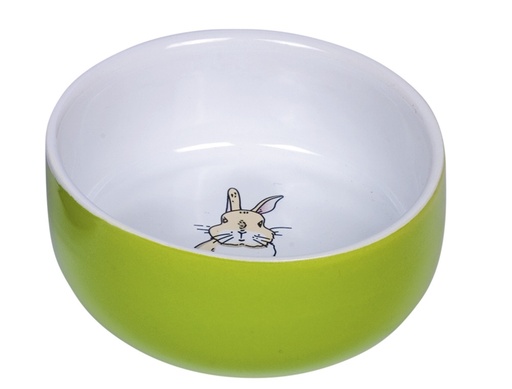 [NB73768] Knaagdier keramiek schaaltje "Konijn"  11cm x 4,5 cm; 300 ml groen/wit