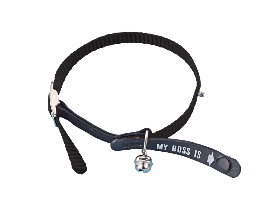 Adres Kattenhalsband "Mijn baas is"  zwart
