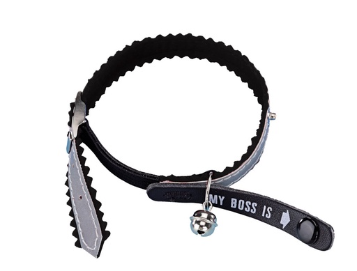 [NB7803905] Adres Kattenhalsband "Mijn baas is"  zwart