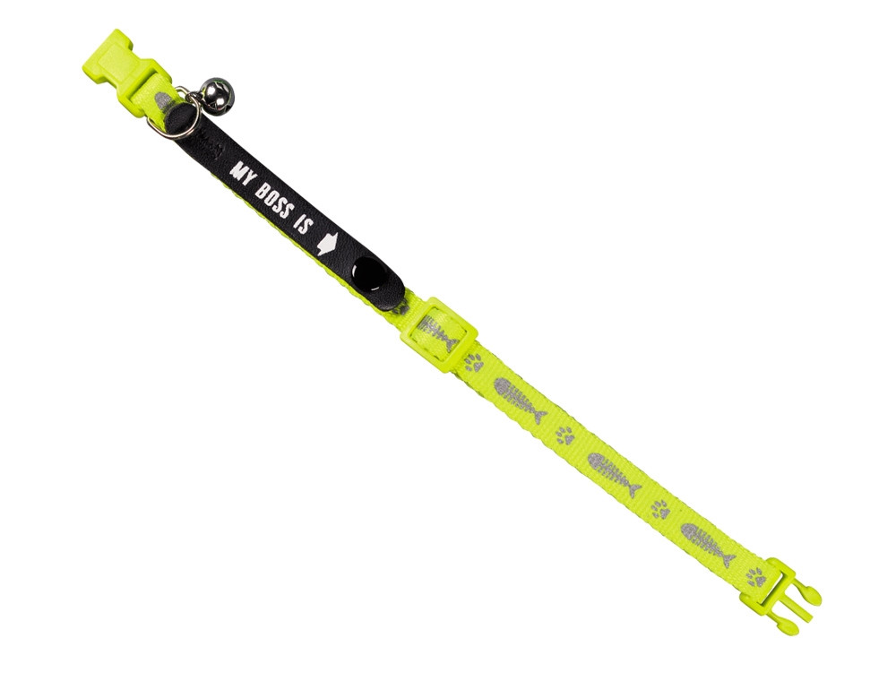 Adres Kattenhalsband "Mijn baas is"  neon geel