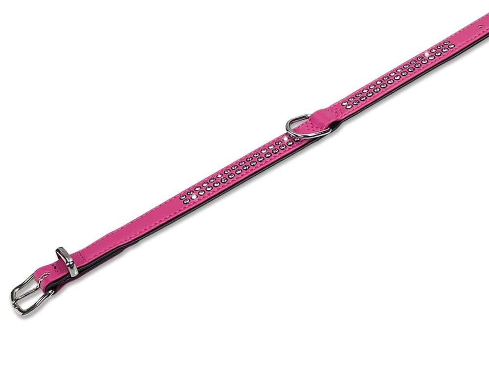 Kraag "Crystal" dubbele rij 47 cm (35-41 cm); 17/19 mm fuchsia/zwart