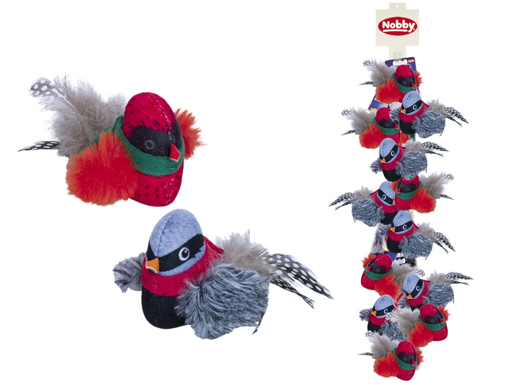 Pluche vogels met geluid strip 12 st, 12 cm 
