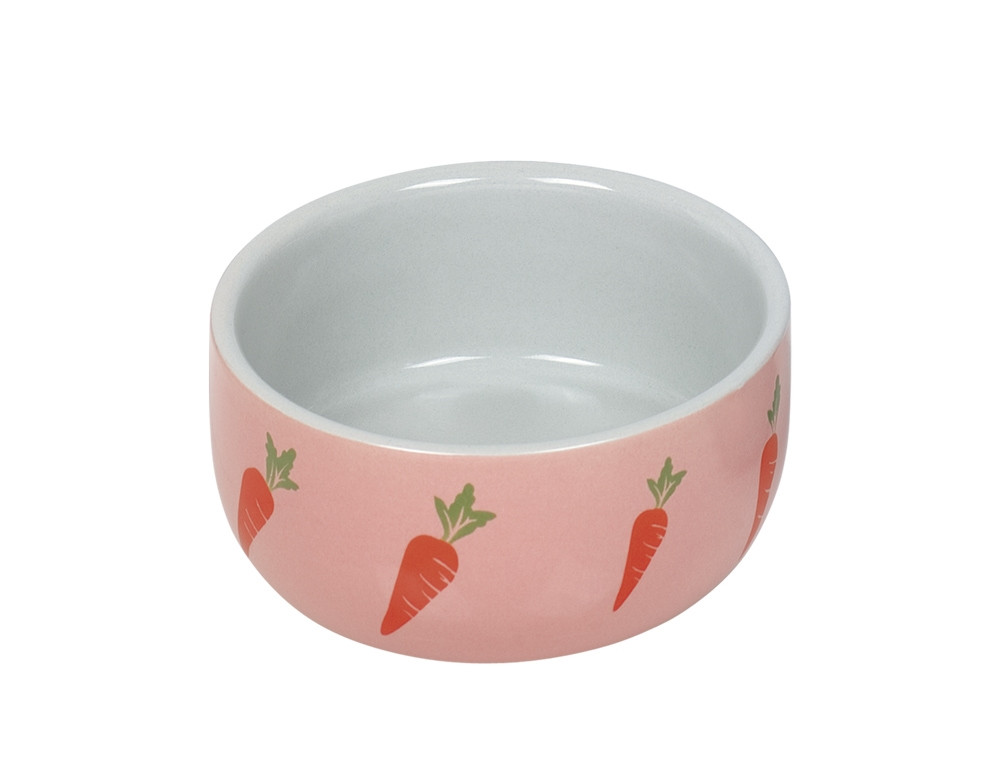 Knaagdier keramische voerbak "Wortel"  11 x 4,5 cm, 0,3 l roze