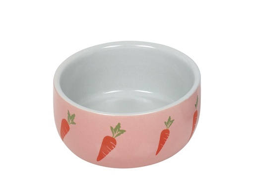 [NB82362] Knaagdier keramische voerbak "Wortel"  11 x 4,5 cm, 0,3 l roze